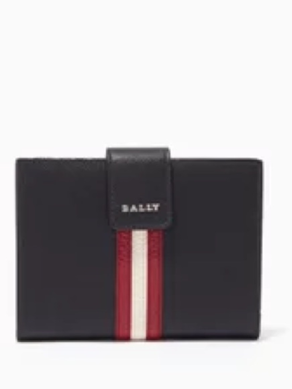Bally Sapril Black Leather Wallet with Red and White Center Stripe